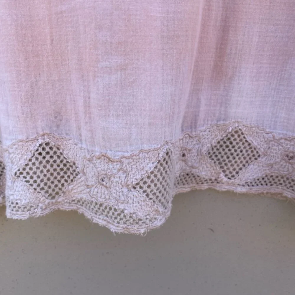 Free People Women's Peach Ombre Boho Crochet Lace Hippie Peasant Top Size M